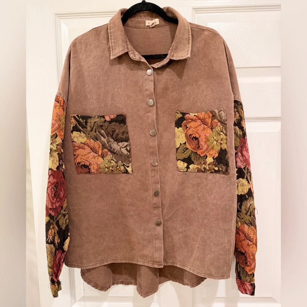 POL Brown Tapestry Button Up Jacket Size L - Picture 1 of 9